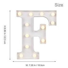 Load image into Gallery viewer, ODISTAR LED Light Up Marquee Letters, Battery Powered Sign Letter 26 Alphabet with Lights for Wedding Engagement Birthday Party Table Decoration bar Christmas Night Home,9’’, White (F)
