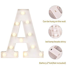 Load image into Gallery viewer, ODISTAR LED Light Up Marquee Letters, Battery Powered Sign Letter 26 Alphabet with Lights for Wedding Engagement Birthday Party Table Decoration bar Christmas Night Home,9’’, White(A)
