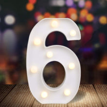 Load image into Gallery viewer, ODISTAR LED Light Up Marquee Letters, Battery Powered Sign Letter 26 Alphabet with Lights for Wedding Engagement Birthday Party Table Decoration bar Christmas Night Home,9’’, White(6)
